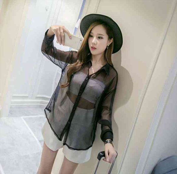 

apparel ruffled womens blouses vintage casual sweet loose white transparent frill turn-down collar blouse