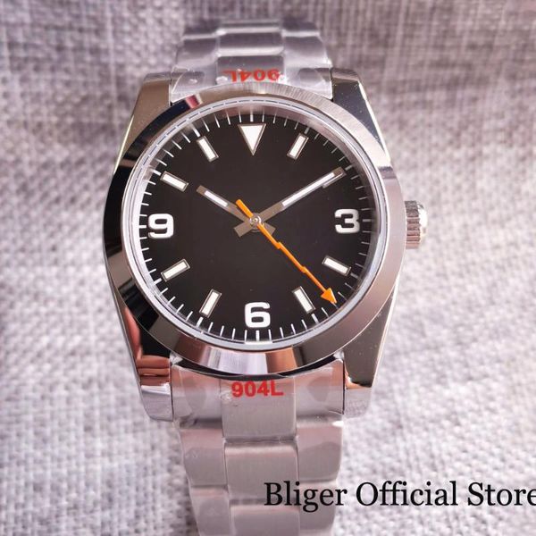 

wristwatches nh35a 36mm orange flash hand dress men watch automatic wristwatch polish bezel brushed oyster bracelet sapphire crystal, Slivery;brown
