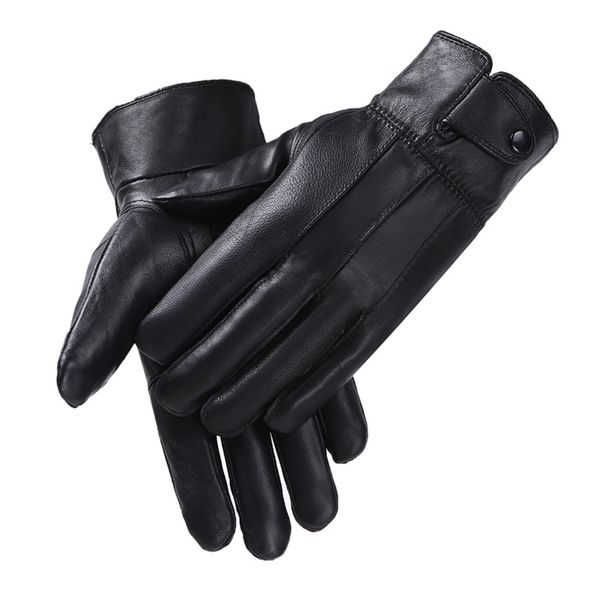 

sheepskin gloves men's autumn and winter plush thickened outdoor motorcycle windproof cold proof leather, Black