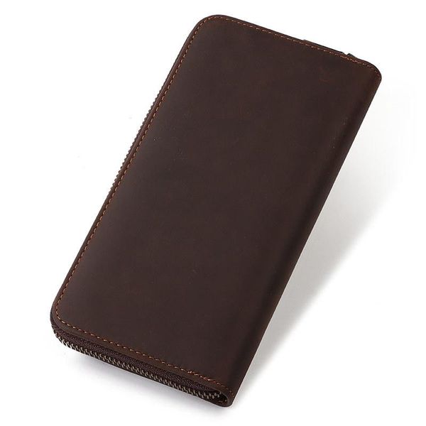 

yourseason men 2021 retro crazy horse leather large clutch wallet genuine leather boy card holder zipper hand purse, Red;black