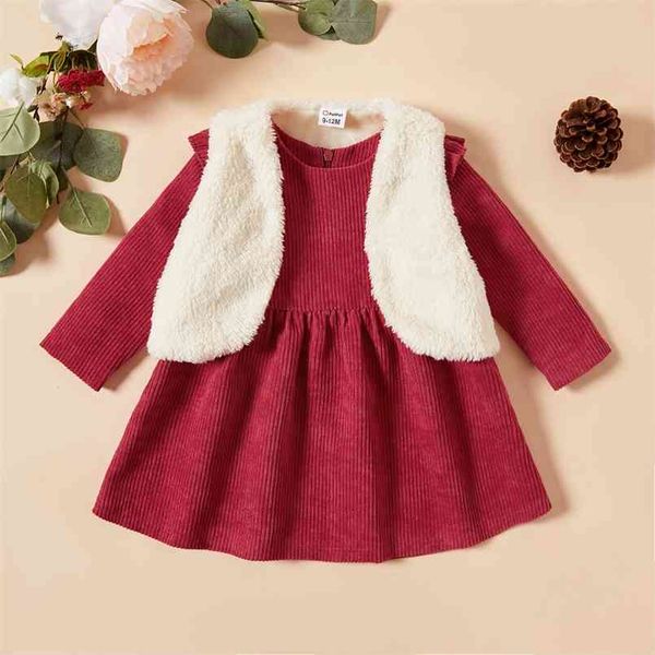 

baby girl floral dress and fluffy jacket set 210528, Red;yellow