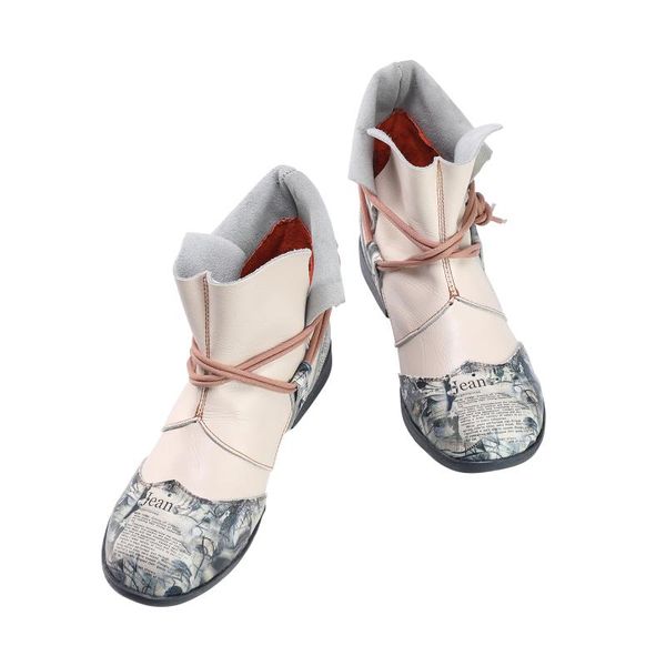 

boots white genuine leather graffiti slip-on fashion women, Black
