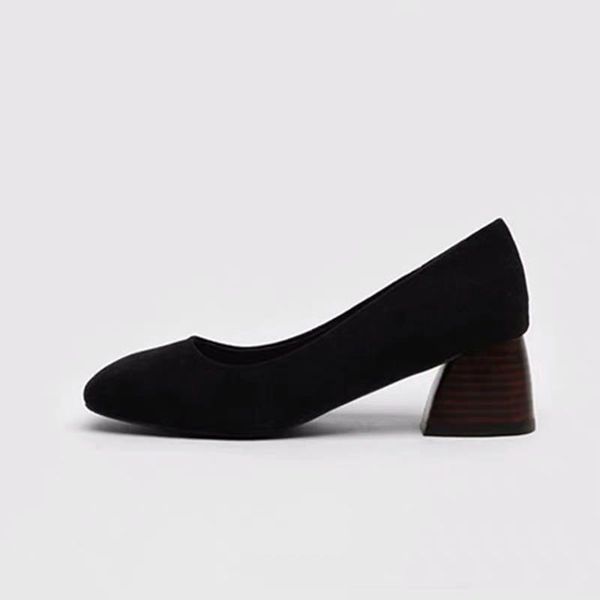 

dress shoes single women's thick heels spring shallow mouth retro all kinds of, Black