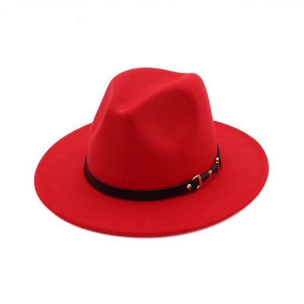 

2021 new with belt band buckle solid wide brim fedora formal vintage red green white black winter women hats jtcc, Blue;gray