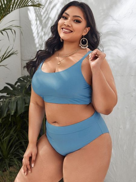 

plus rib bikini swimsuit e4te#, Black