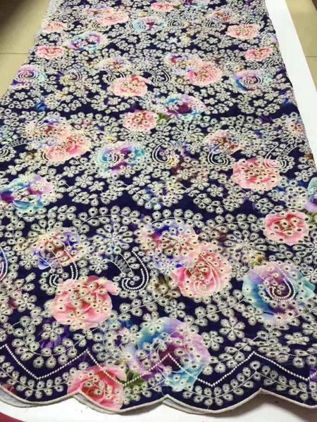 

ribbon perforated printed cloth african nigeria lace french net suitable for wedding dress skirt fabric 5 yards, Pink;blue
