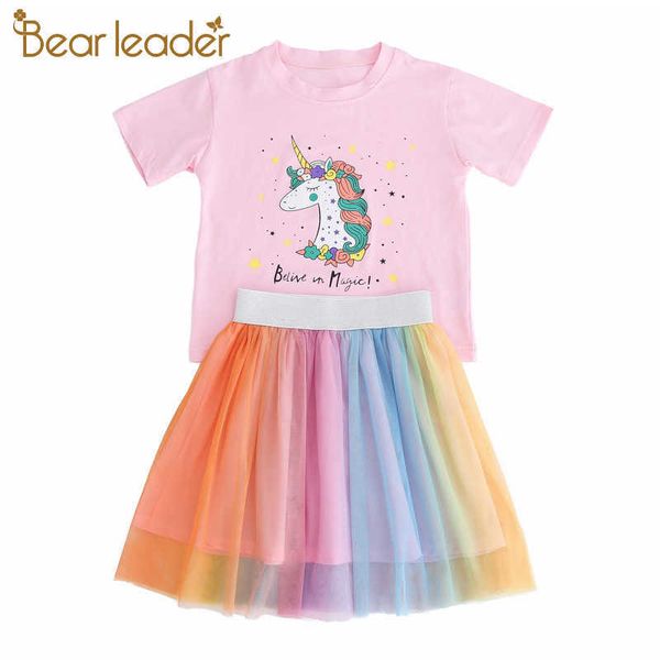 

bear leader kids girls casual dresses summer baby cartoon unicorn costumes colorful mesh clothes children fashion clothing 210708, Red;yellow