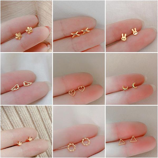 

stud cute tiny earring for women cow cat deer crown star flower animal dating girl teen lady fashion jewelry gift m4, Golden;silver