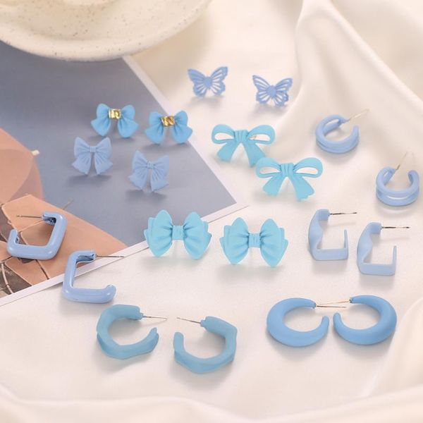 

hoop & huggie kinfolk korean blue geometric butterfly earrings simple round circle drop dangle for women girl party jewelry 2021, Golden;silver