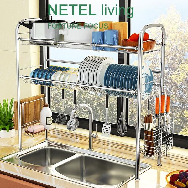 

hooks & rails kitchen organizazer over sink dish drainer stainless steel drying rack bowl draining shelf dryer tray holder