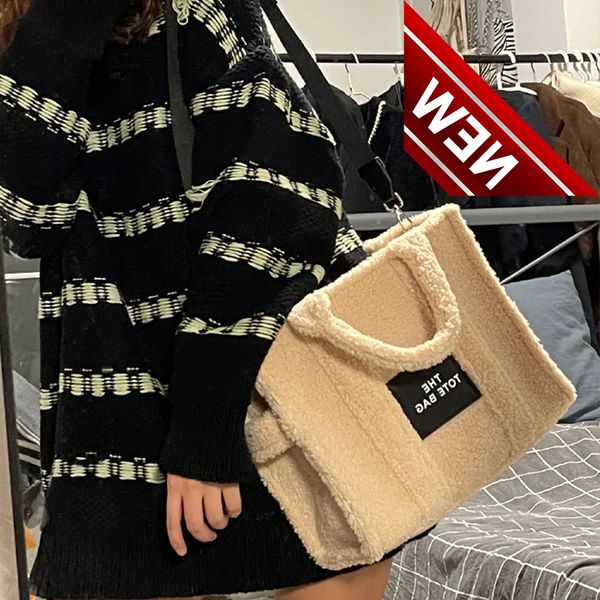 

brand designer plush tote handbags for women winter ladies shoulder bags shopper luxury large female handle bag faux fur new
