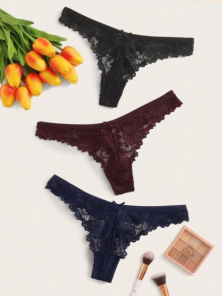 

3pack plus floral lace panty set r0nq#, Black;white