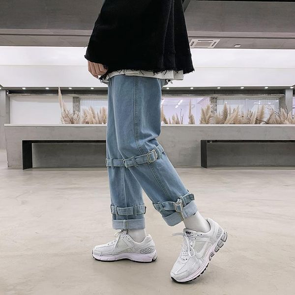 

men's jeans fall men's overalls loose casual fashion mid-waist straight-footed zipper youth regular, Blue