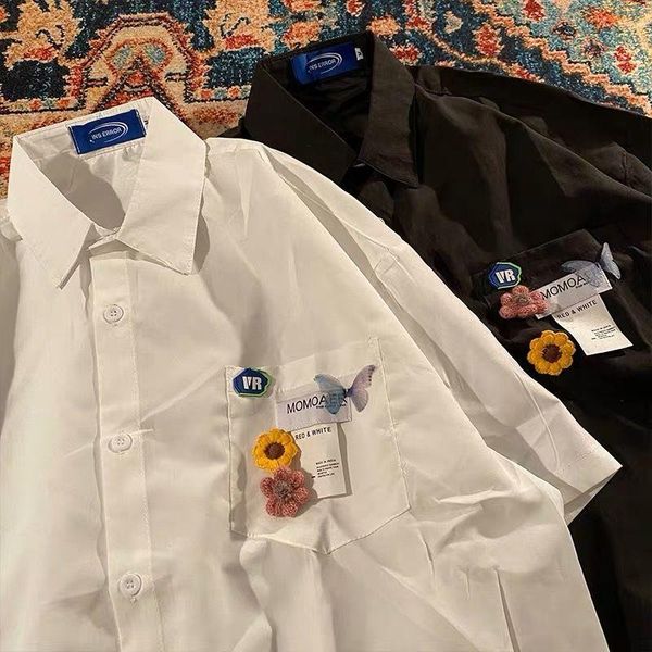 

men's casual shirts summer retro thin shirt for men, White;black