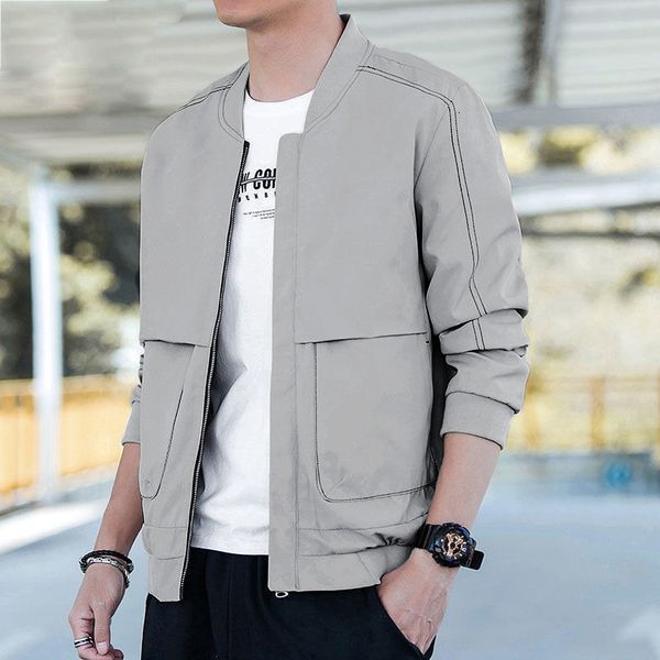

student large jacket 2021 new autumn stand collar men's coat, Black;brown