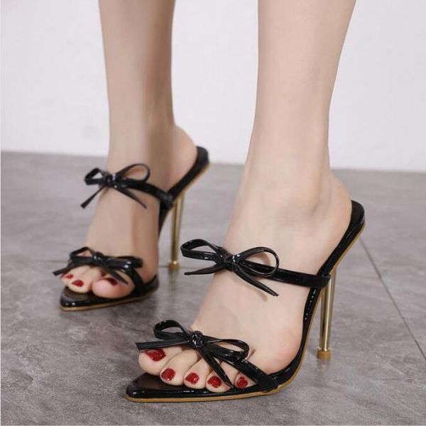 

sandals summen bow pointed toe high heeled women slippers size 35-42, Black