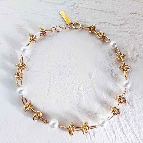 

chokers pearl necklace female european and american ins hip hop niche simple clavicle chain sweater choker, Golden;silver