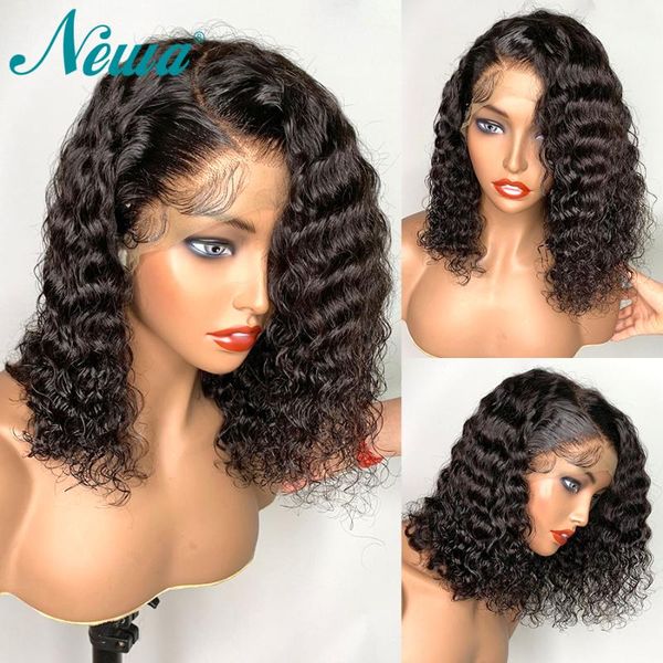 

lace wigs a 13x6 water wave short front wig with baby hair 150% closure brazilian human bleached knots, Black;brown
