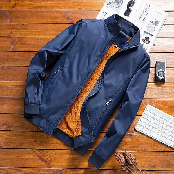 

men's jackets 2021 autumn and winter velvet stand collar thickened slim fit casual all-matching jacket, Black;brown