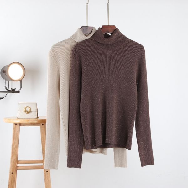 

women's knits & tees autumn winter women's turtleneck long sleeved bright silk warm knit wool slim sweater bottom womens pullovers, White