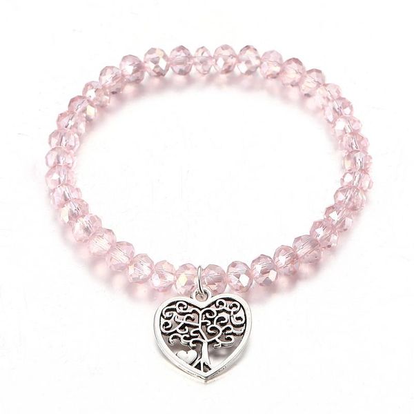 

charm bracelets bohemian pink crystal for women fashion tree pendant colorful beaded elastic party jewelry gift wholesale, Golden;silver
