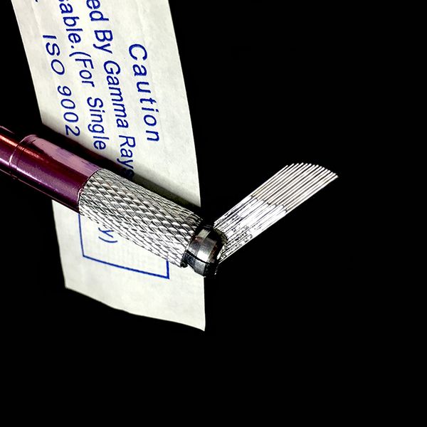 

100 pcs 2 rows 15 bevel pin permanent eyebrow makeup needle blades for microblading manual pen 3d embroidery double line blades