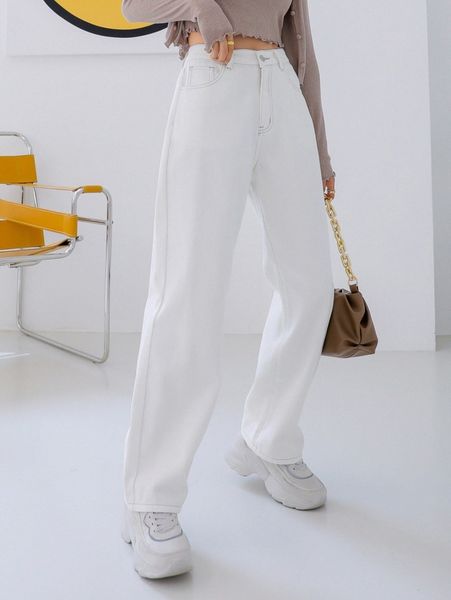 

dazy slant pocket straight leg jeans h1pz#, Blue