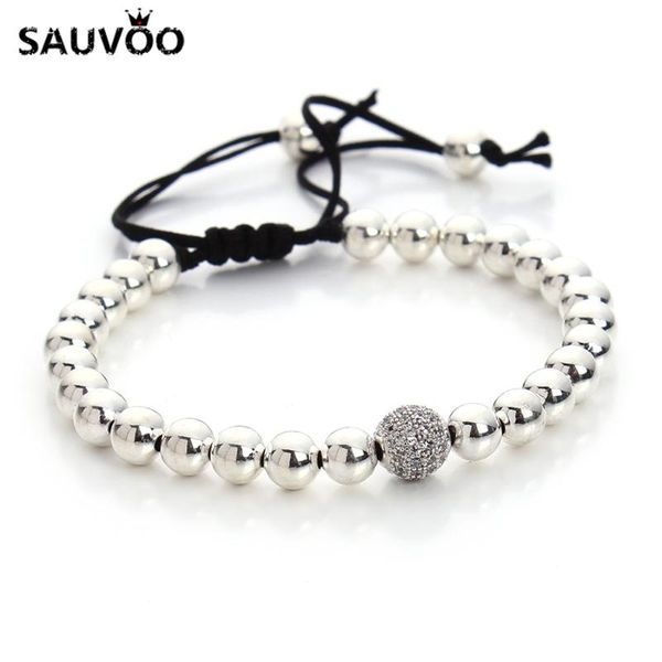 

charm bracelets sauvoo fashion copper beads macrame rose gold silver color cryatsl disco ball charms bracelet jewelry for men women, Golden;silver