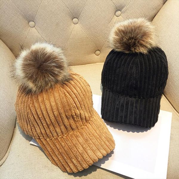 

corduroy hair ball autumn winter women hat cap adjustable fashion style baseball caps streetwear casual warm female, Blue;gray