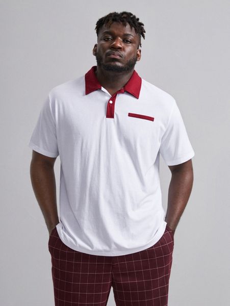 

extended sizes men contrast collar polo shirt 64fn#, White;black