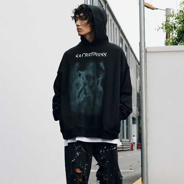 

Wxwovdy men' fashion street hip hop Asian oversize niche Hoodie, White