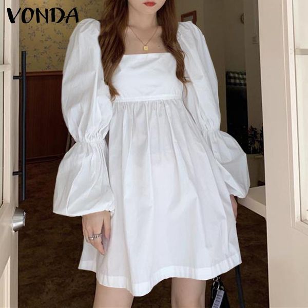 

casual dresses women long sleeve mini dress 2021 vonda square collar backless holiday party beach vestidos oversized robe femme, Black;gray