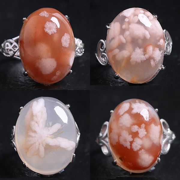 

cluster rings pure natural madagascar cherry agate ring for women with 925 sterling silver jadeite jade jewelry, Golden;silver