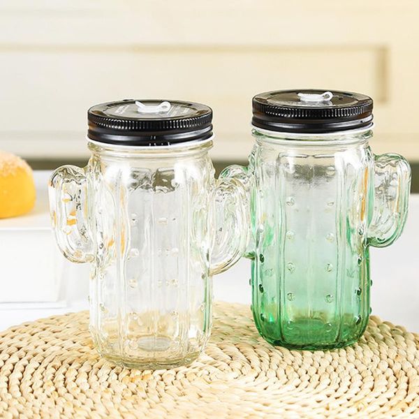 

water bottles creative cactus style transparent jucier glasses milk bottle with a straw big size handy