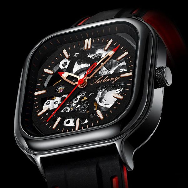 

wristwatches ailang al-8635 brand watch men automatic mechanical mens 41mm waterproof luxury hollow carving for, Slivery;brown