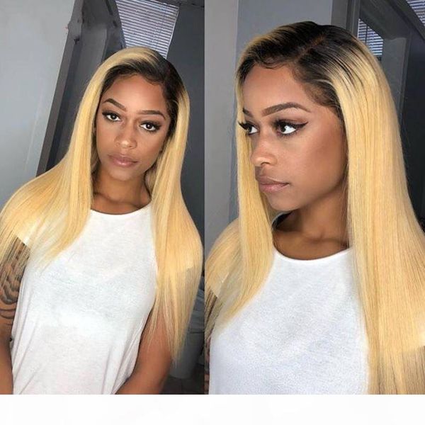

pre plucked 1b 613 lace front human hair wig 130% density long blonde glueless brazilian straight wig for black women, Black;brown