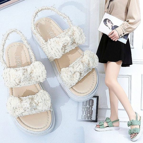 

ankle-wrap korean bow platform sandals 3cm increasing 051, Black