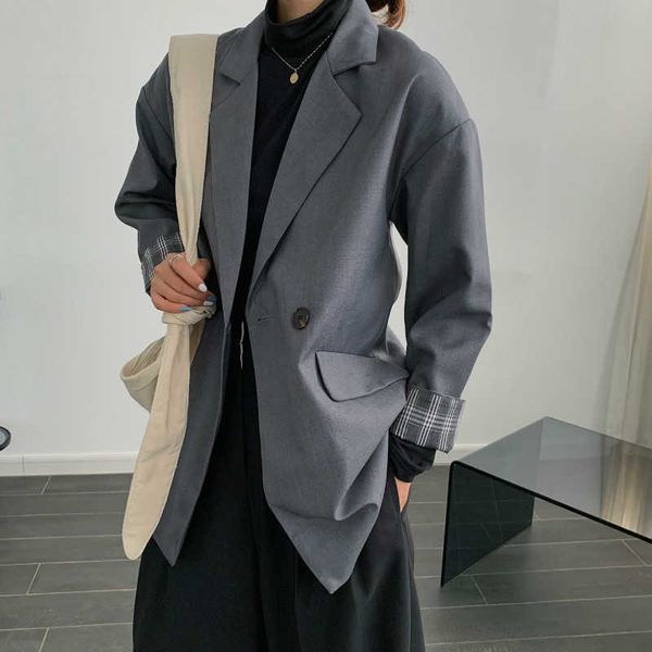 

fashion plus size women's jacket fall solid color loose female suit casual temperament ladies blazer 210527, White;black
