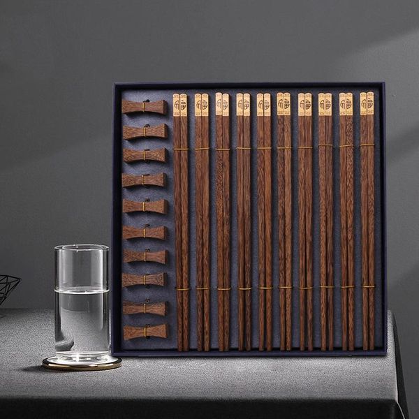 

chopsticks 10pairs premium natural wenge wooden holder gift box household cutlery tableware set chinese
