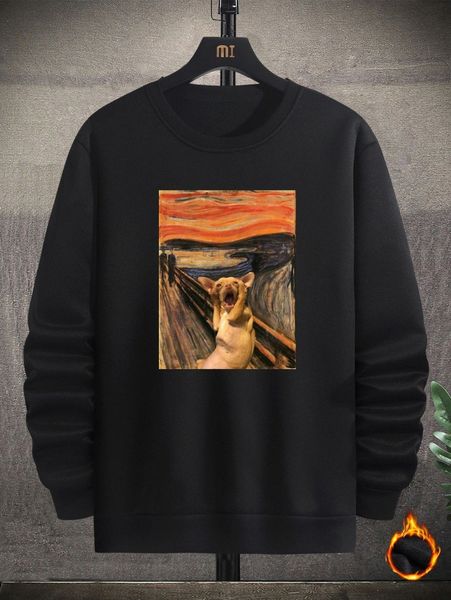 

men animal print thermal pullover u0sy#, Black