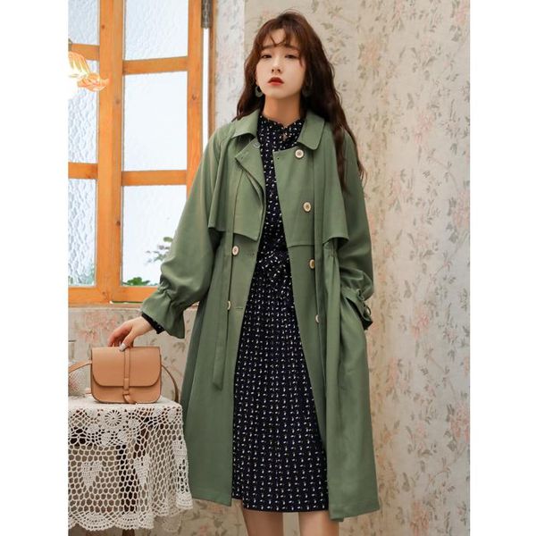 

women's trench coats windbreaker female 2021 coat for women long autumn and winter section french retro slim slimming, Tan;black