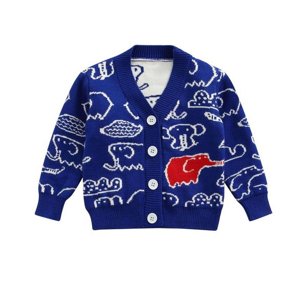 

pullover baby girls boys knitted cardigan autumn toddlers cartoon calf elephant v-neck long sleeve single-breasted outwear casual, Blue