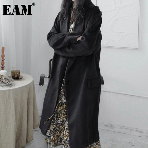 

women's wool & blends [eam] loose fit black big size retro pockets woolen coat parkas long sleeve women fashion tide autumn winter 2021
