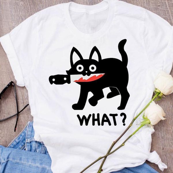 

women graphic cat funny cute camisas mujer 90s autumn fall halloween clothes lady tees female t shirt womens t-shirt, White