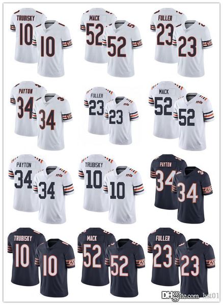 

men women youth chicago bears 52 khalil mack 34 walter payton 10 mitchell trubisky 23 kyle fuller football jerseys navy white or, Black;red