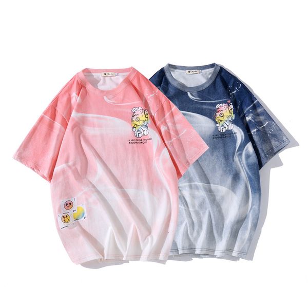 

fashion t shirt guochao couple summer men and women's tie dye gradually violent bear short sleeve loose student half, White;black