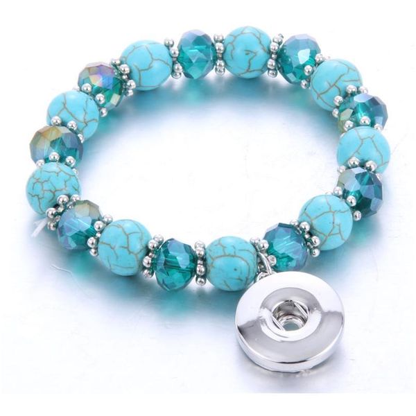 

new snaps jewelry blue series beaded elastic bracelet snap button bracelet boho bracelet fit 18mm snap button jewelry f jllnkg, Golden;silver