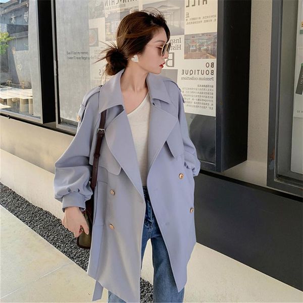 

women's trench coats superaen windbreaker coat spring autumn 2021 waist solid double breasted casual turn down collar women fashion jac, Tan;black