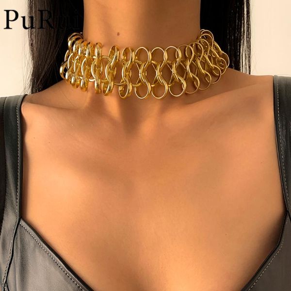 

punk chunky choker necklace men women collar statement hip hop big cuban thick clavicle chain necklaces steampunk jewelry, Golden;silver