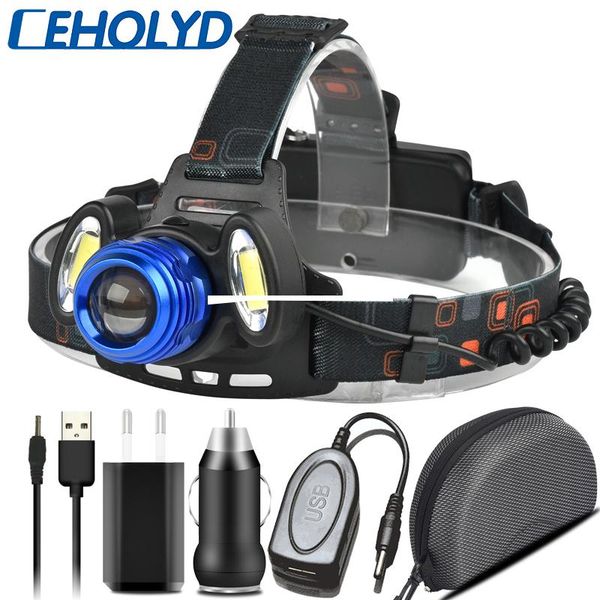 

headlamps led headlamp head lamp torch xm-l t6 & 2* cob outdoor for camping zoom waterproof usb rechargeable 2x 18650 battery